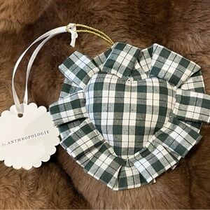 Anthropologie GINGHAM HEART PILLOW ORNAMENT Christmas Valentines Day Green White